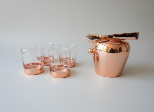 Set De Whiskey Cobre 4 Vasos + Balde De Hielo + Pinzas
