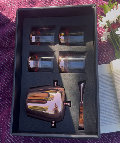 Set De Whiskey Cobre 4 Vasos + Balde De Hielo + Pinzas