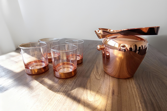 Set De Whiskey Cobre 4 Vasos + Balde De Hielo + Pinzas